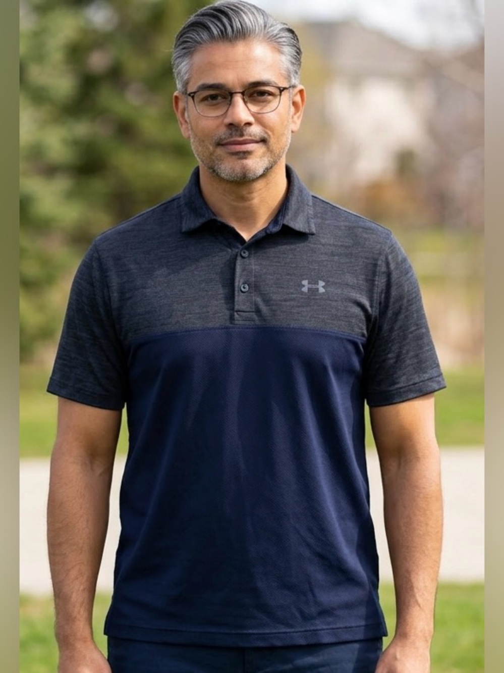 Under Armour Men’s Two Tone Navy Golf Athleisure Sporty Polo Shirt-XL